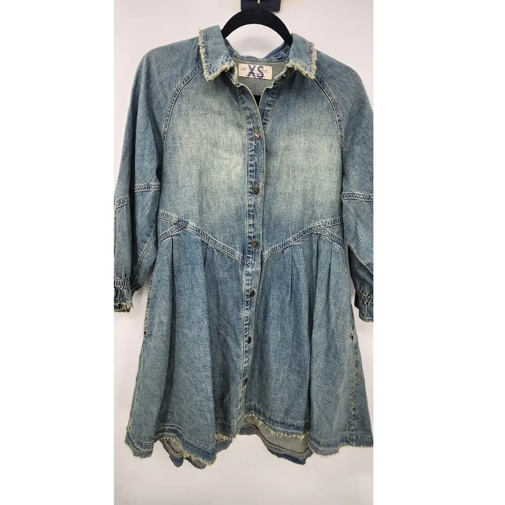 We The Free Free People Distressed Hannah‎ Mini Dress Size XS Oversized